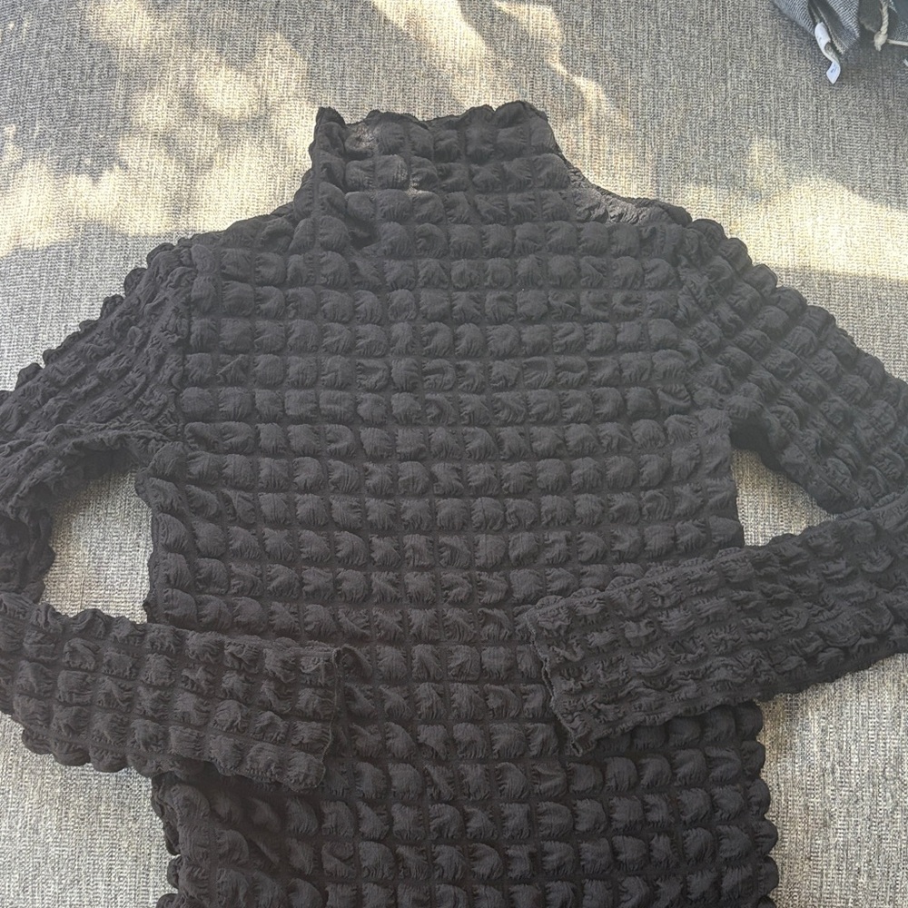 Black Textured Long Sleeve Top